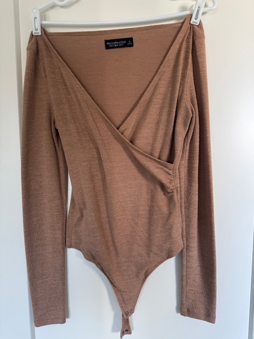 Abercrombie & Fitch Wrap Front Long Sleeve Bodysuit - Tan Small